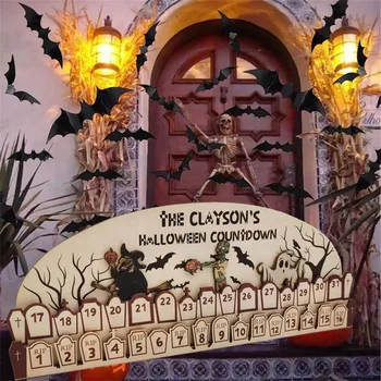 Адвент-Календарь на Хэллоуин с обратным отсчетом времени, Деревянное Многоразовое украшение Праздничного стола