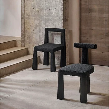 Бытовой обеденный стул со спинкой в стиле Ваби-Саби, стул для макияжа, дизайнерское кафе из овечьей шерсти, Легкий Роскошный простой стул, новинка 2023 года