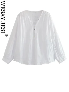 Женские модные винтажные Белые Элегантные рубашки на пуговицах для пригородных поездок с длинным рукавом, женские шикарные Элегантные тонкие рубашки, топ Тонкий