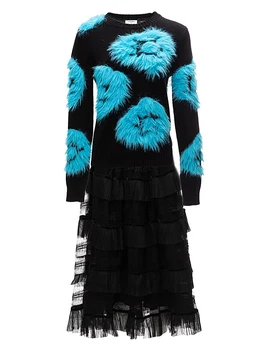 Комплект из двух предметов, Новый весенне-осенний высококачественный свитер из перьев, сетчатая повседневная шикарная юбка-полукомбинезон, Офисный темперамент, женские комплекты