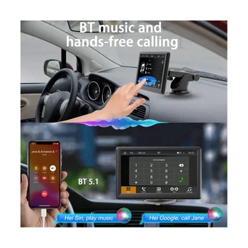 Портативное Беспроводное Крепление для Приборной панели Carplay Screen, Автомобильный Стерео Bluetooth с Сенсорным экраном 7 дюймов, FM-Автомагнитола, Камера заднего Вида, USB