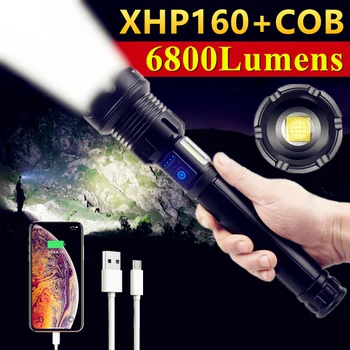 Самый мощный 16-ядерный XHP160 + COB Супер Яркий светодиодный 26650 Тактический фонарь-вспышка XHP70 / P90 USB Перезаряжаемый светодиодный фонарь Zoom Camping