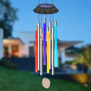 Солнечный Светодиодный светильник с перезвоном ветра, светильник различных цветов, наружная водонепроницаемая подвесная трубка, подвесная лампа для украшения сада, патио, двора