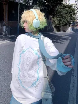Толстовки Harajuku, женская одежда, топы оверсайз в стиле хип-хоп с длинным рукавом и принтом, одежда для подростков, модные свитшоты Y2k с градиентом,