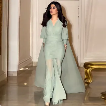 Шарон Саид Дубай, элегантные вечерние платья цвета шалфея зеленого для женщин с разрезом, длинные рукава-накидки, Арабское свадебное платье, платья для выпускного вечера SF153