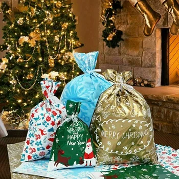 10шт Новый Рождественский подарочный пакет на шнурке для хранения пакетов для угощений, праздничных принадлежностей, конфет и печенья